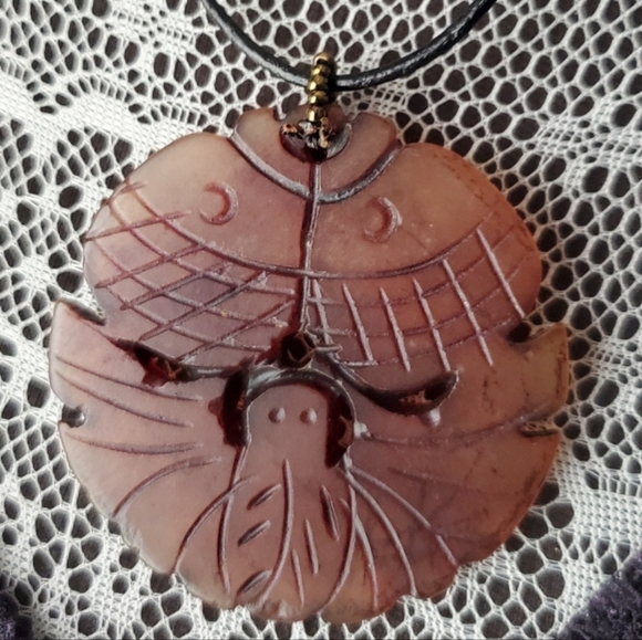 NEW Boho Large Medallion Statement Necklace Black Leather-Like Cord - Picture 2 of 2